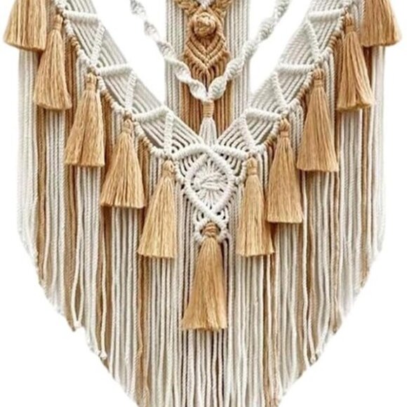 NEW Macrame Wall Hanging & Wall Decor, Cotton Handmade Tapestry with Tassel - Picture 2 of 8